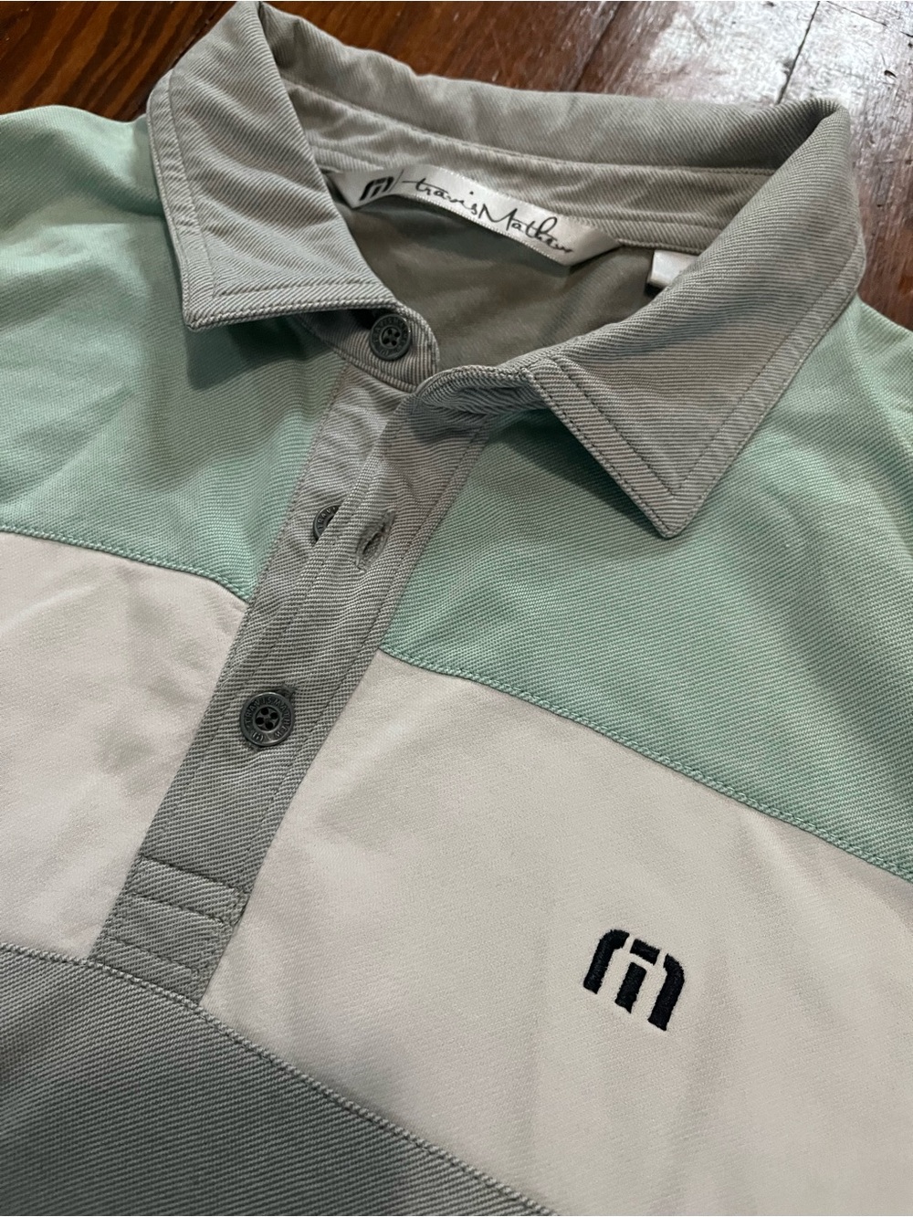 Travis Mathew Mint Green and Light Gray Colorblock Polo